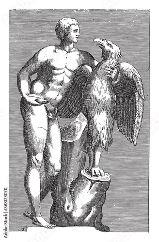 Sculpture of Jupiter as an eagle with Ganymede, anonymous, 1584, vintage illustration.