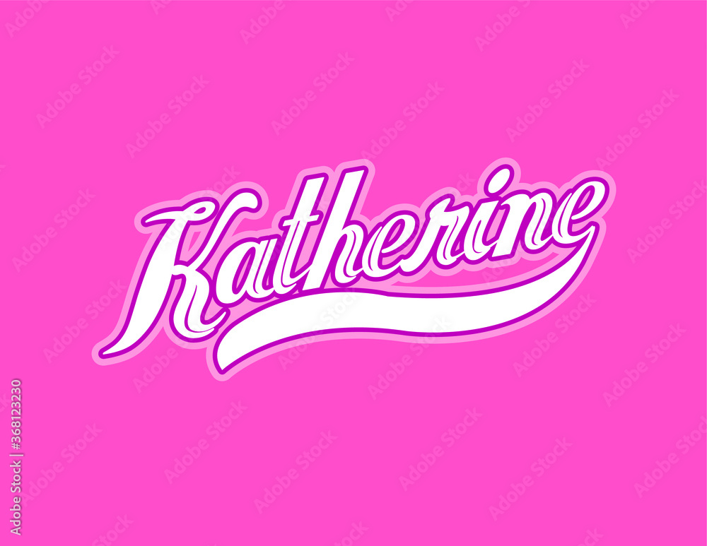 First name Katherine designed in athletic script with pink background