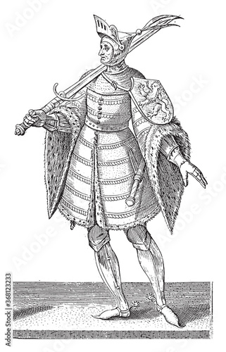 Count Aarnout of Holland, Hendrick Goltzius, after Willem Thibaut, vintage illustration. photo