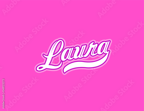 First name Laura designed in athletic script with pink background