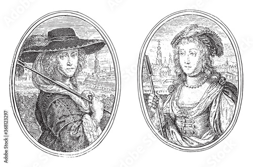 Portraits of Berta E.L.O. van Amsterdam and Hanna C. van Amsterdam, vintage illustration.
