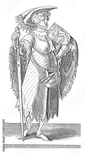 Count Dirk V of Holland, Hendrick Goltzius, after Willem Thibaut, vintage illustration.