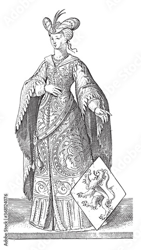 Countess Ada of Holland, Hendrick Goltzius, after Willem Thibaut, vintage illustration.