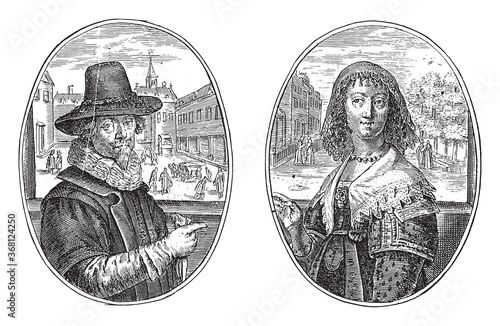 Soliciteur from The Hague and his wife, Crispijn van de Passe (II), 1641, vintage illustration.
