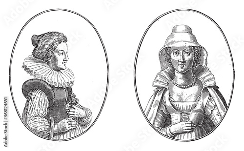 Portraits of the Balbiereis Ket van Frankfurt and Anna Rosina van Marburg, vintage illustration.