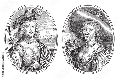 Portraits of an high-ranking woman and countess Duchess Elisabeth, vintage illustration.
