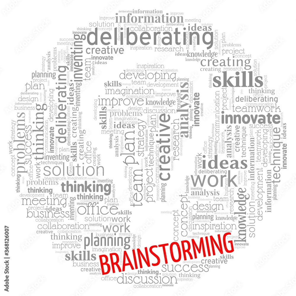 Fototapeta premium Brainstorming light bulb shaped word cloud isolated on a white background