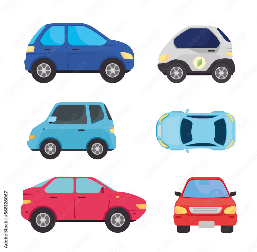 set collection of electric car and cars of oil fuel vector illustration design