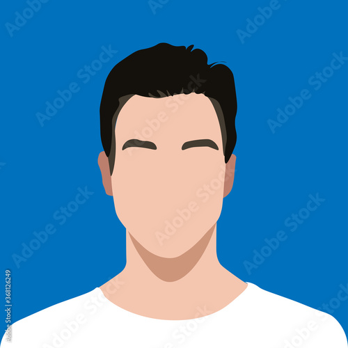 Front portrait of a man. Faceless young dark haired guy. Avatar for social networks. Fashion and beauty. Bright vector illustration in flat style.