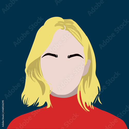 Front portrait of a beautiful girl. Faceless young blonde woman. Avatar for social networks. Fashion and beauty. Bright vector illustration in flat style.