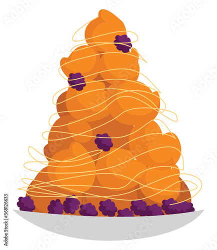 Sweet croquembouche, illustration, vector on white background