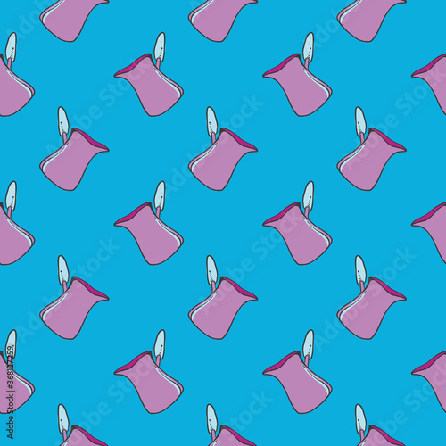 Lilac cezve ,seamless pattern on blue background.
