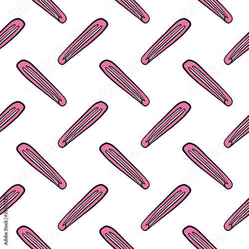 Litle pink hairpin ,seamless pattern on white background.