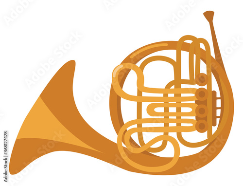 French horn instrument, illustration, vector on white background