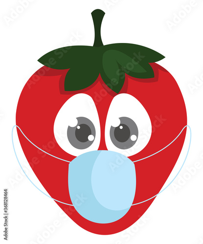 Strawberry with mask, illustration, vector on white background