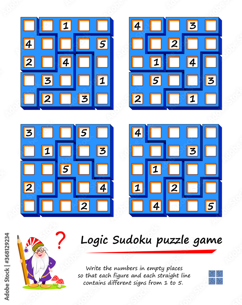 Logic Sudoku puzzle game for children. Write the numbers in empty ...