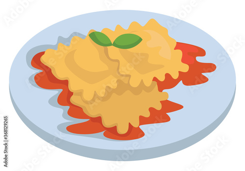 Ravioli on plate, illustration, vector on white background