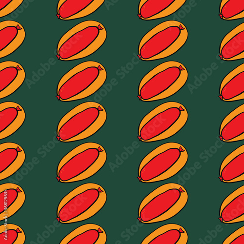 Tasteful hotdog ,seamless pattern on dark green background.