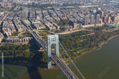 George Washington Bridge in New york City USA. Aerial view is on the bridge and road junctions