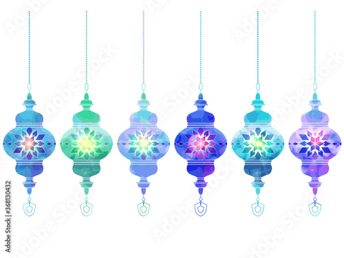 青色のトルコランプの幻想的なイラスト、背景素材