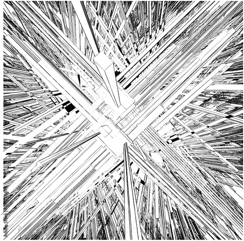 Abstract Urban City Skyscrapers Buildings In Chaos Vector