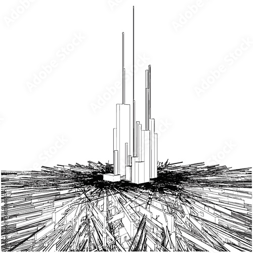 Abstract Urban City Skyscrapers Buildings In Chaos Vector