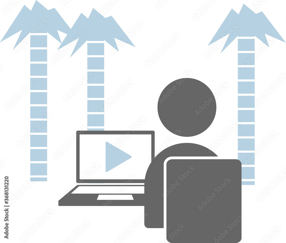 南国で椰子に囲まれノートpcで動画を見る人のアイコン風イラスト Stock Vector Adobe Stock