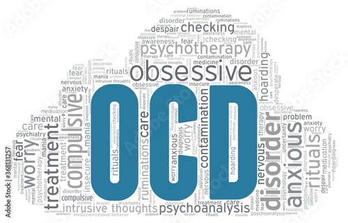 Obsessive compulsive disorder - OCD word cloud isolated on a white background