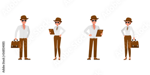 Spy secret agent character vector design. Presentation in various action.