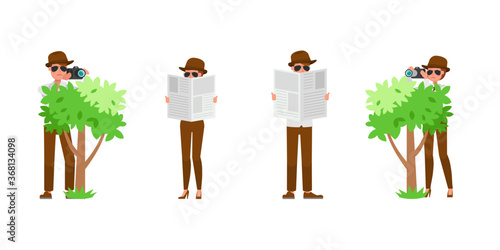 Spy secret agent character vector design. Presentation in various action.