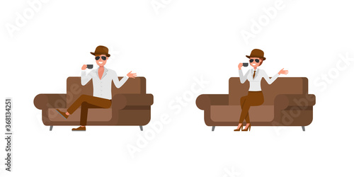 Spy secret agent character vector design. Presentation in various action.