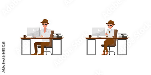 Spy secret agent character vector design. Presentation in various action.