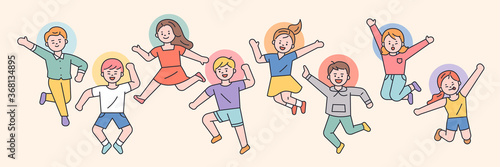 Cute children are jumping happily. flat design style minimal vector illustration.
