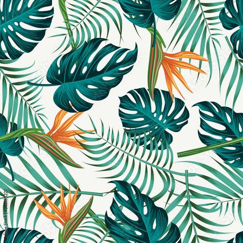Floral seamless pattern with leaves. tropical background	
