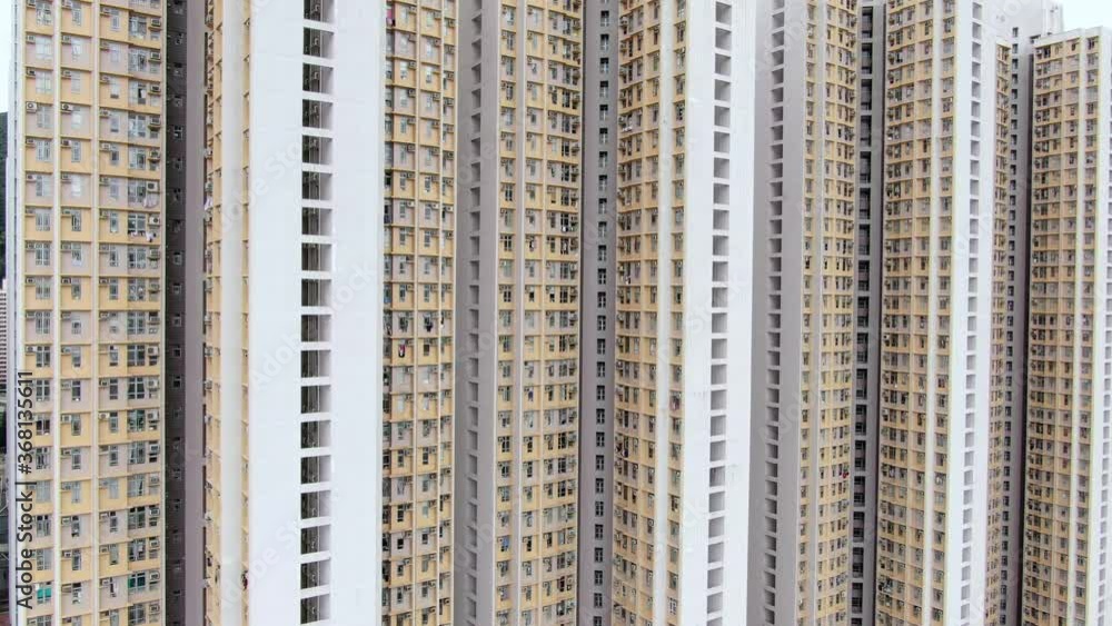 Mega residential buildings in downtown Hong Kong, Aerial view. Mega residential buildings in downtown Hong Kong, Aerial view.