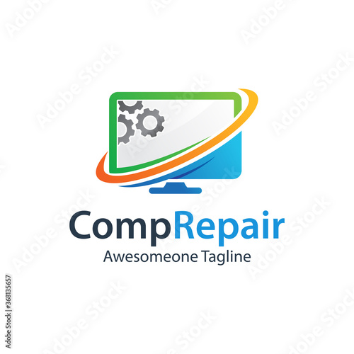 Creative Computer Repair Logo Design, Vector, Icon, Symbol