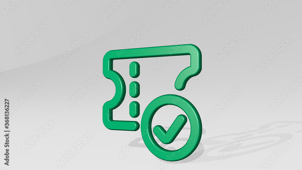 TICKET CHECK made by 3D illustration of a shiny metallic sculpture with the shadow on light background. icon and design TICKET CHECK made by 3D illustration of a shiny metallic sculpture with the shadow on light background. icon and design