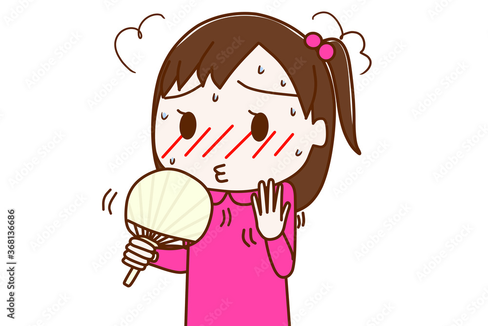 暑くて火照ったのでうちわであおぐ少女