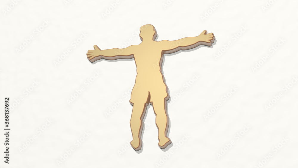 ATHLETIC SPORT ACTIVITY from a perspective on the wall. A thick sculpture made of metallic materials of 3D rendering. athlete and active ATHLETIC SPORT ACTIVITY from a perspective on the wall. A thick sculpture made of metallic materials of 3D rendering. athlete and active