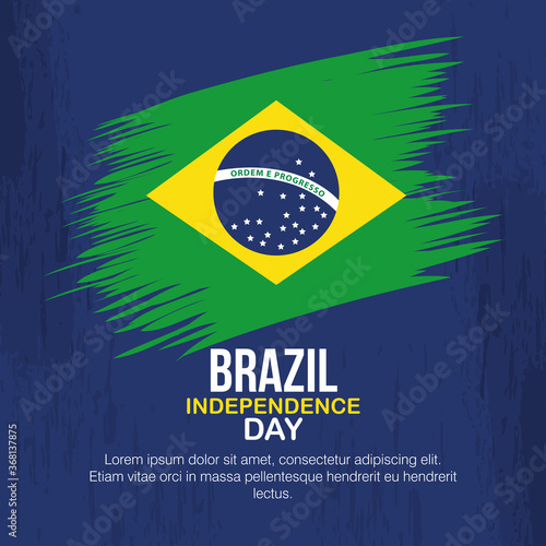 banner of brazil independence celebration, with icons flag emblem decoration vector illustration design