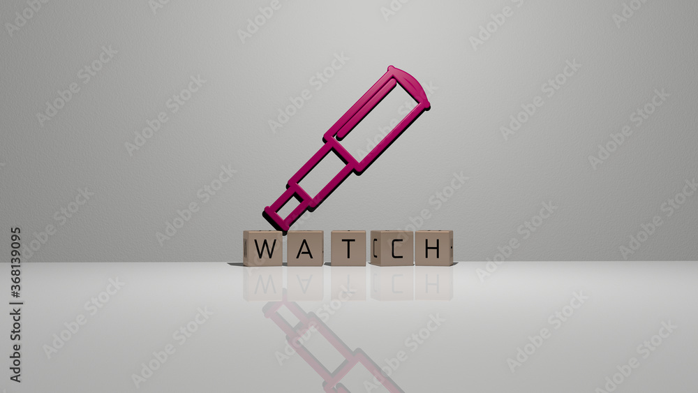 3D illustration of watch graphics and text made by metallic dice ...