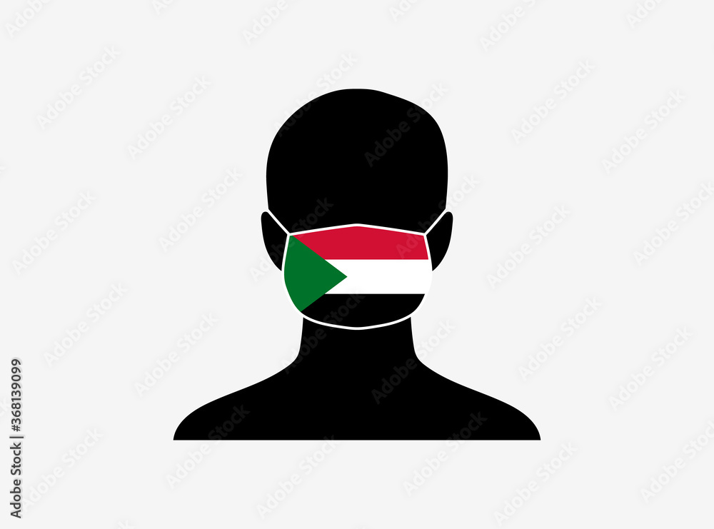 A silhouette of a person wearing a mask with the flag of Sudan on it. Vector illustration. A silhouette of a person wearing a mask with the flag of Sudan on it. Vector illustration.