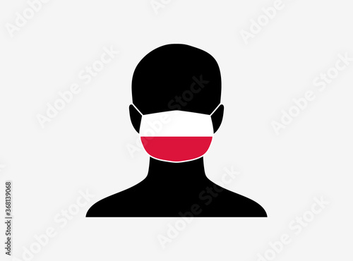 A silhouette of a person wearing a mask with the flag of Poland on it. Vector illustration.