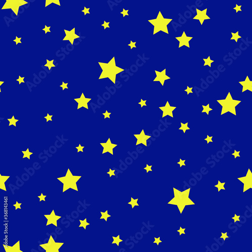 Seamless Starry Nights Theme Yellow Stars with Blue background vector illustration pattern design for fabric, textile, gift wrapping, background, wallpaper, bullet journal, scrapbooking, nursery