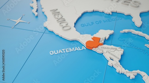 Wallpaper Mural Guatemala highlighted on a white simplified 3D world map. Digital 3D render. Torontodigital.ca