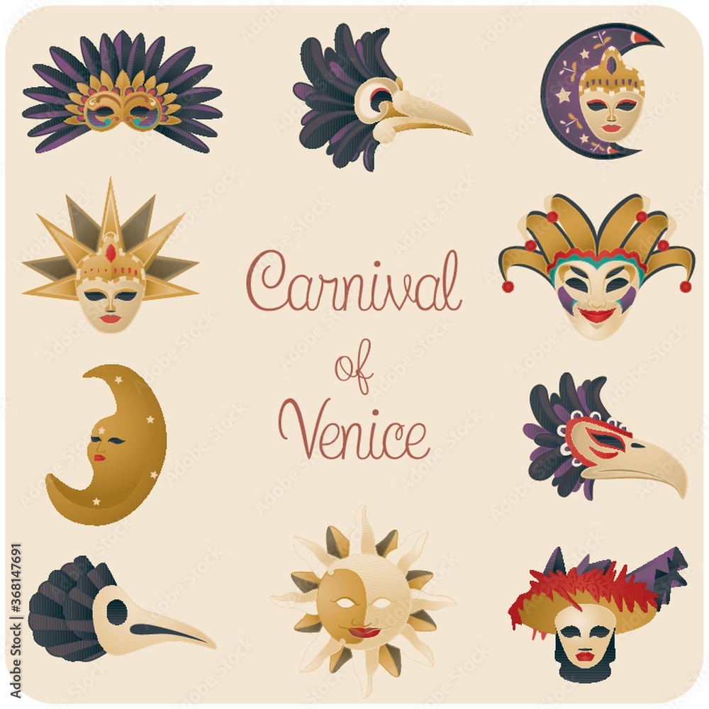 Naklejka premium carnival of venice set