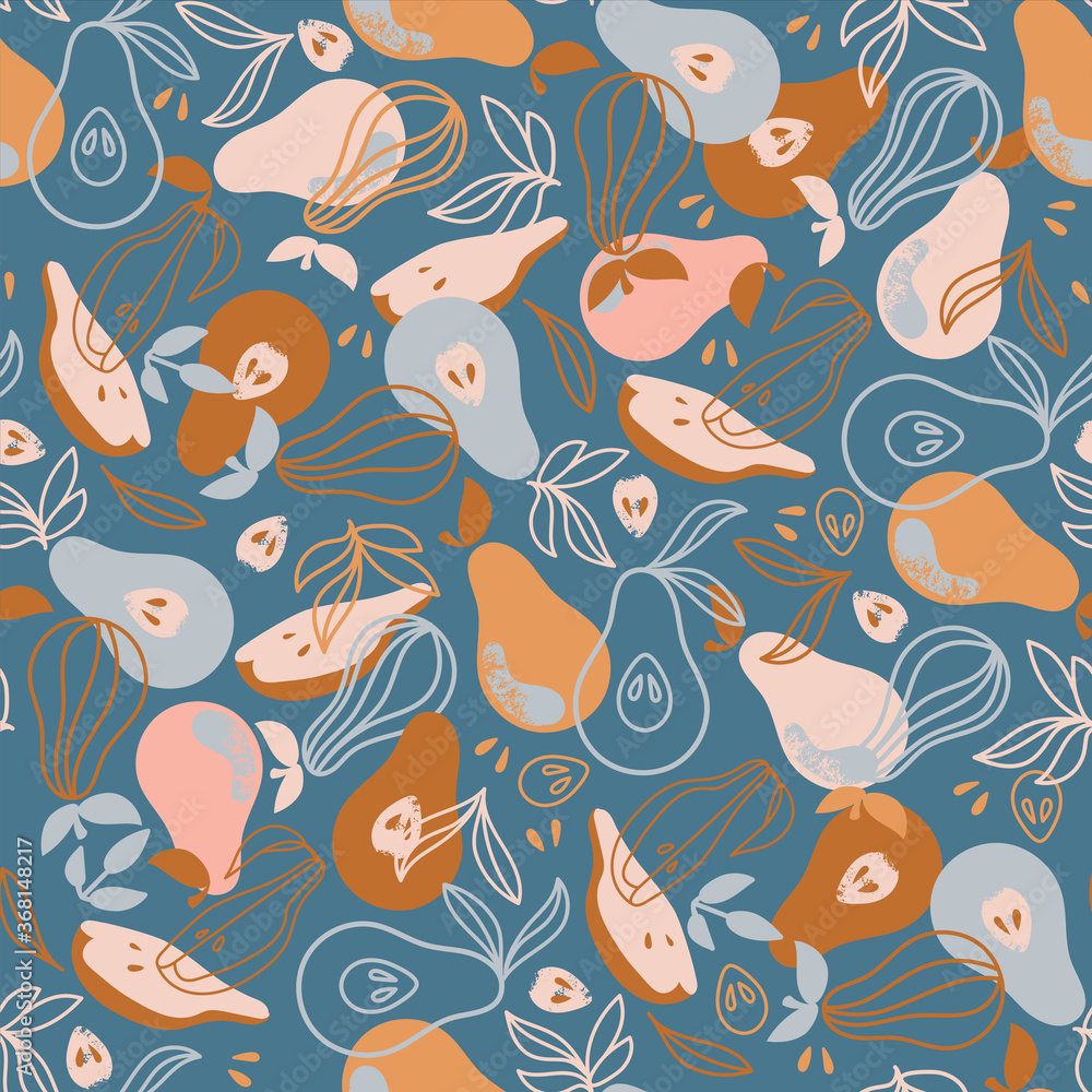 Obraz premium PEAR TEXTILE Delicious Fruit Nature Hand Drawn Seamless Pattern Vector Illustration For Print