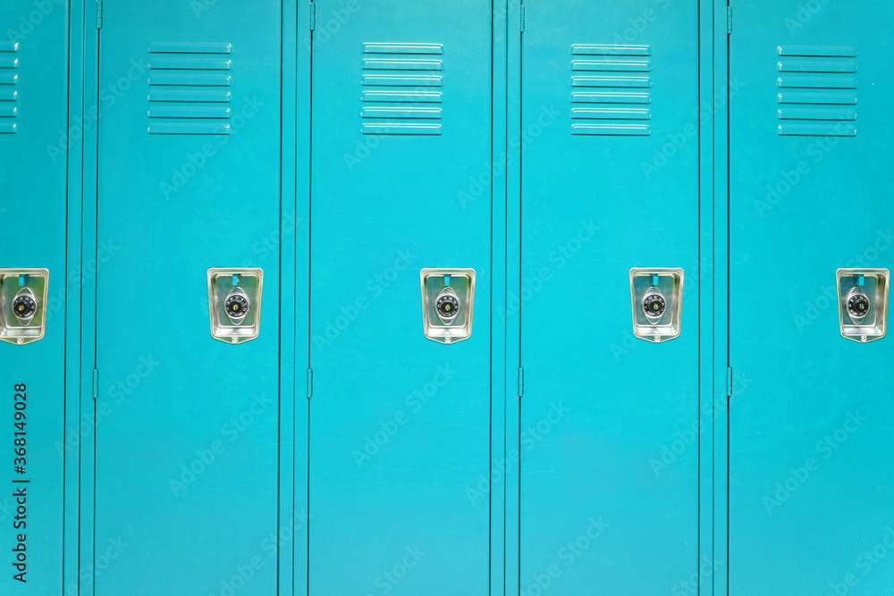 facade view of lockers in school gym painted in light blue facade view of lockers in school gym painted in light blue