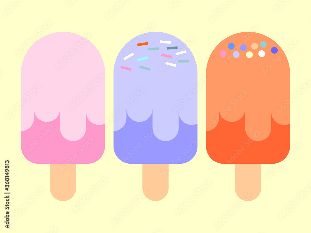 ice cream on a stick, vector illustration of ice cream on a stick, flat design of ice cream