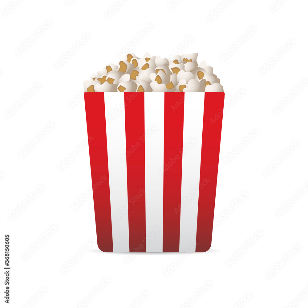 Popcorn in a red striped bucket box. vector illustration Popcorn in a red striped bucket box. vector illustration